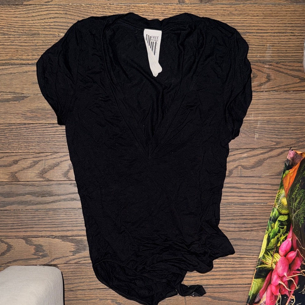 Free People Black V-Neck Bodysuit